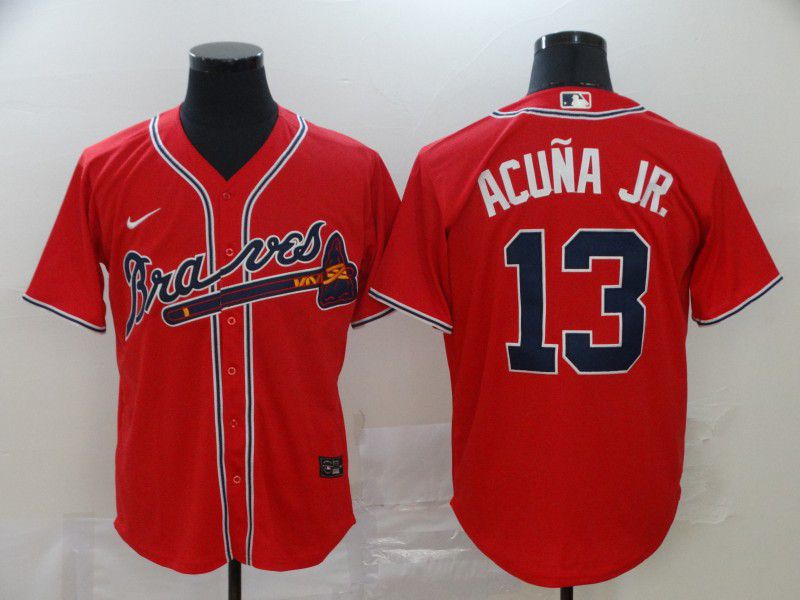 Men Atlanta Braves 13 Acuna jr Red Nike Game MLB Jerseys